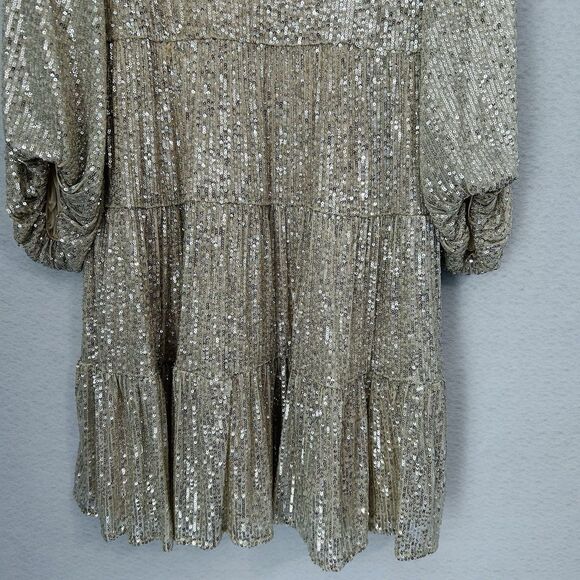 Eliza J Dress Women 10 Cream Gold Sequin Lined Cocktail Party Boho Sparkly NWT - Picture 10 of 16